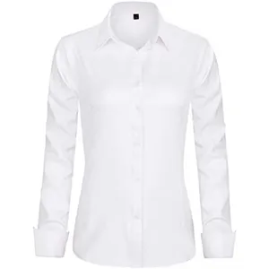 Women's Long Sleeve Button-Down Shirts Wrinkle-Free Solid Work Blouse Casual Style Front Skinny for Spring Summer Autumn Office