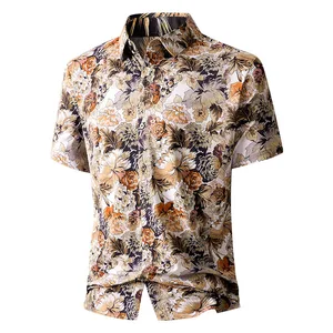 Summer Casual Printed Short Sleeve Shirt Versatile Floral Ice Silk Anti-Pilling Loose Fit Men's Shirt