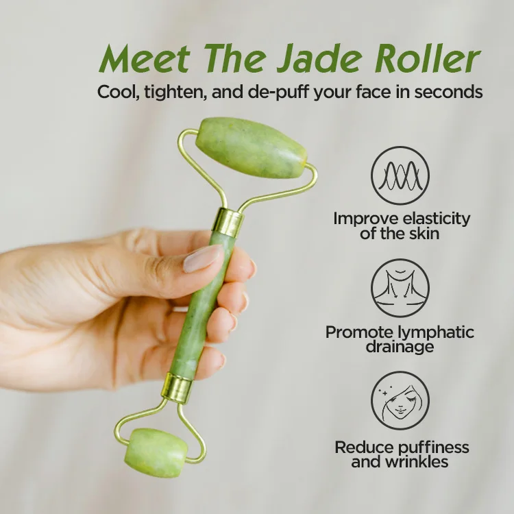 Custom Logo  Best  Jade Roller Tool Anti-aging Original Jade Face Roller and Gua Sha Stone Massage