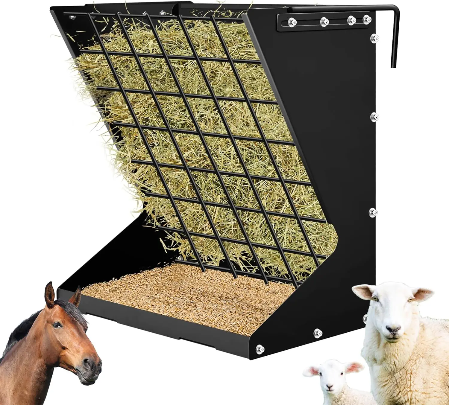 Goat and Sheep Feeder, Hanging Feeder, Heavy Duty Galvanized Metal 2-in-1  Hay and Grain Feeders