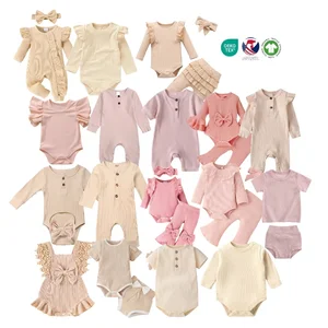 Baby Clothes Wholesale Toddler Rompers Baby Item Rib Coveralls Jumpsuit Bodysuits Playsuits One Pieces Plain Baby Romper