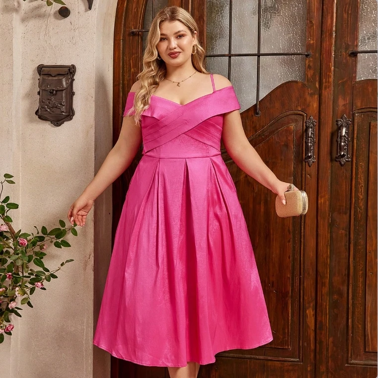 off the shoulder pink long dress High-Slit Chiffon Bridesmaid Dress with Long Sleeves and Waist Pleating
