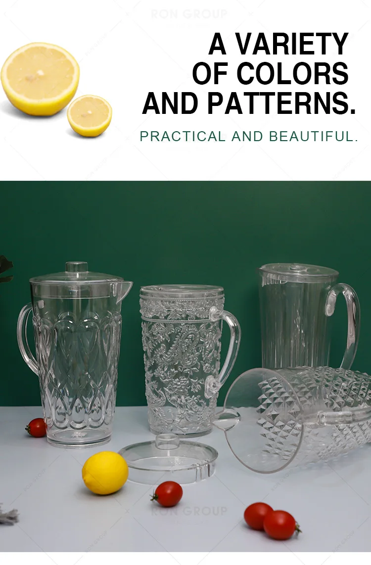 Transparent Embossed Shatter-proof Pitcher with Handle Spout Drinking Restaurant Wedding Party Plastic Jugs