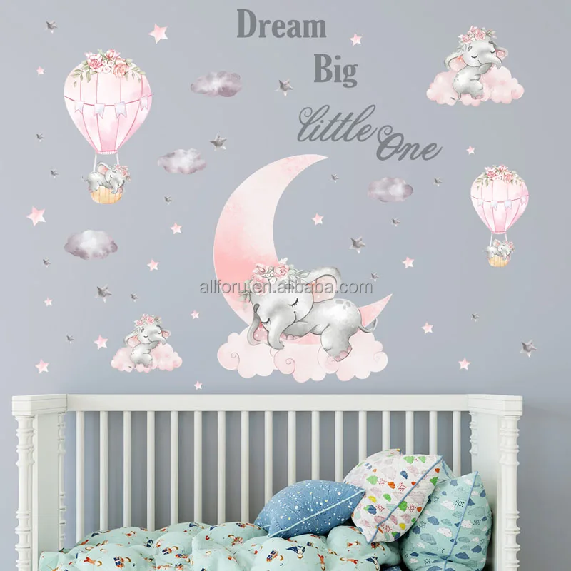 Cartoon Baby Elephant Wall Stickers Kids Room Bedroom DIY Removable Decals D0A6 