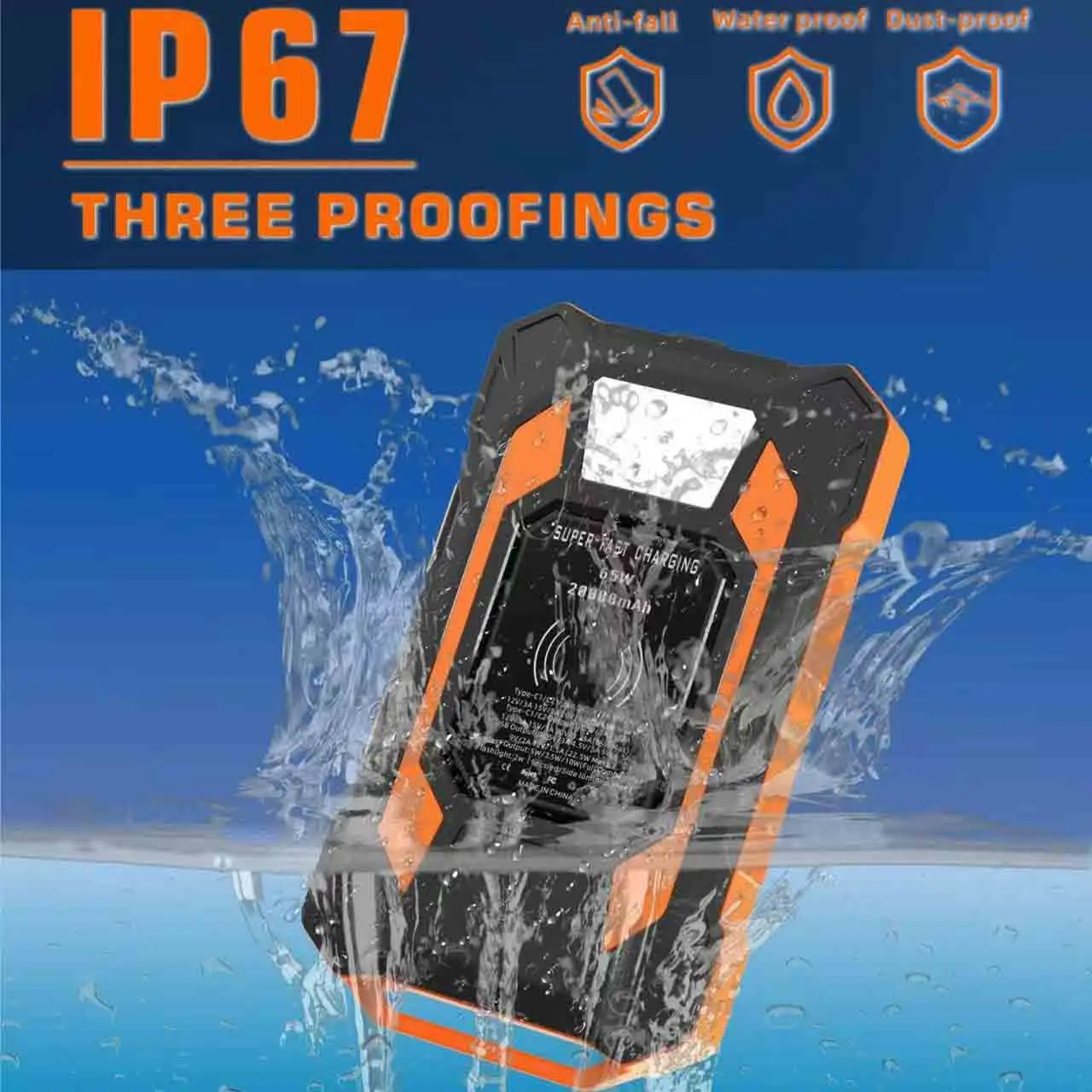 PD65W Solar Power Bank 20000mAh Ip67 Waterproof UN38.3 MSDS IATA Certified for Shipping to Africa SP0042 Multi-port Power Bank