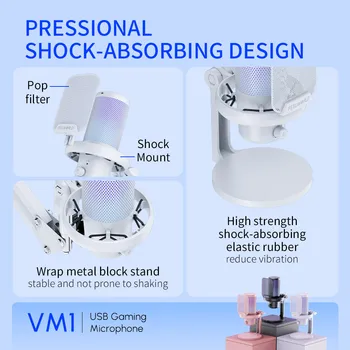 FEELWORLD VM1 Microphones Condenser USB  Treaming Noise Cancellation Mute RGB Light Desktop Stand Microphone Gaming detail image