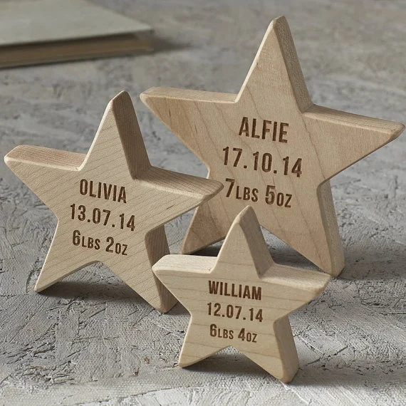 Деревянное украшение в виде звезды на заказ, гравировка логотипа в виде звезд из клена
