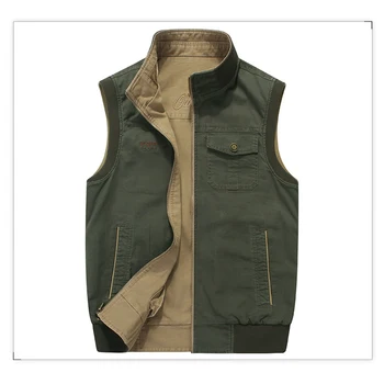 CMMJ2029 Vest Price Reversible Khaki and Green Cotton Vest for Men Hunting Waistcoat