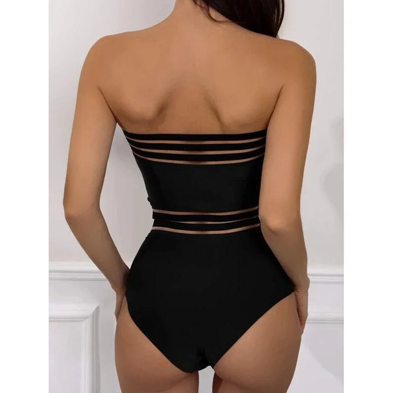 Women Solid Color Bathing Suits Swimsuit Beachwear Mesh Swimwear Vintage One Piece Bikini 2023
