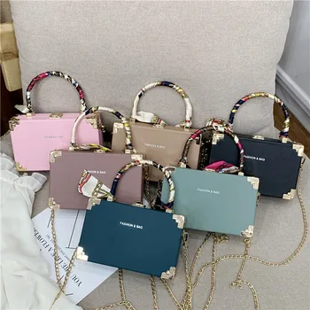 2020 Fashion new style pu leather crossbody bag with long chain women trendy square box sling purse shoulder bags women handbags