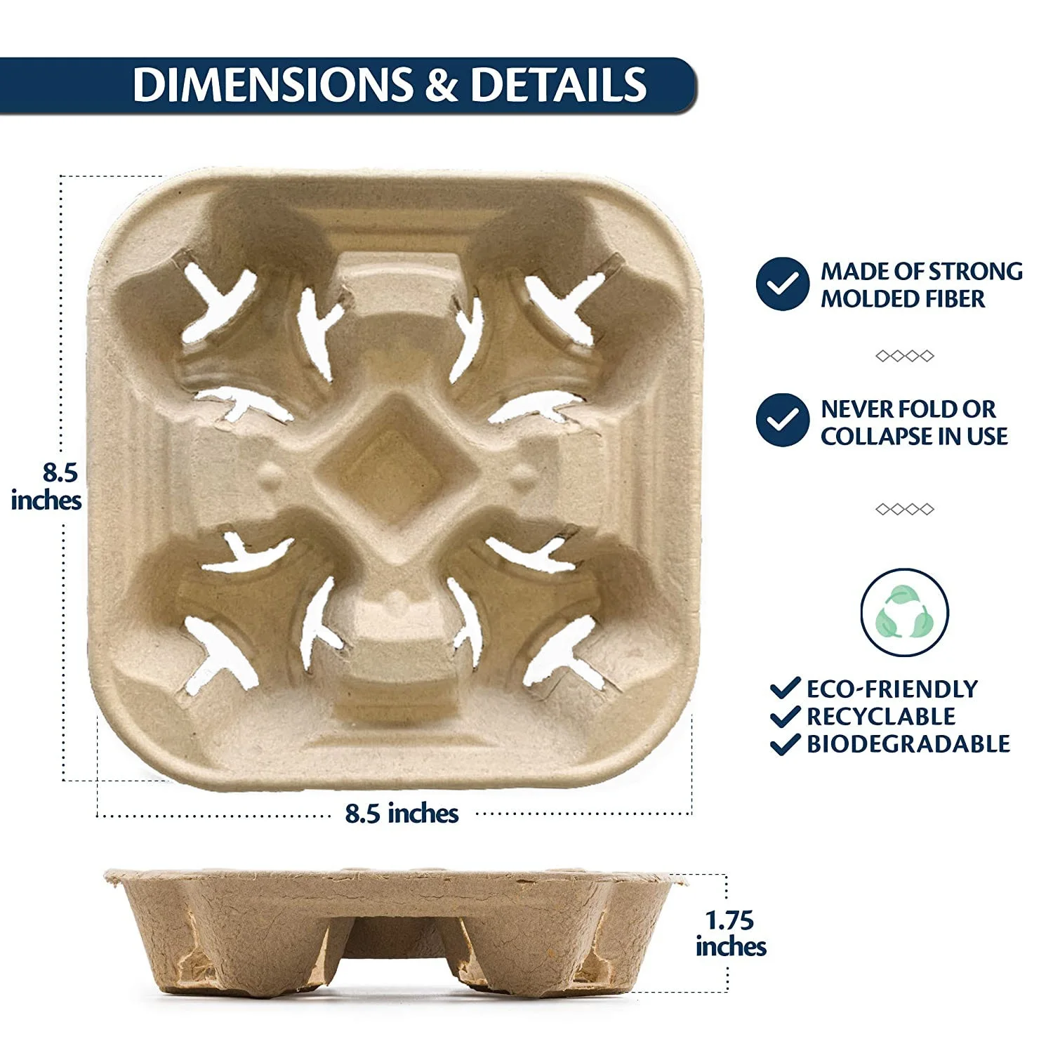 100 Count Biodegradable Pulp 4-Cup Drink Carriers – Eco-Friendly Cup Holder Trays