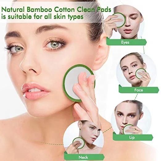 4 Pads Travel Set Zero Waste 8cm Round Bamboo Cotton Pads Facial and Skin Care Bamboo Makeup Remover Pads