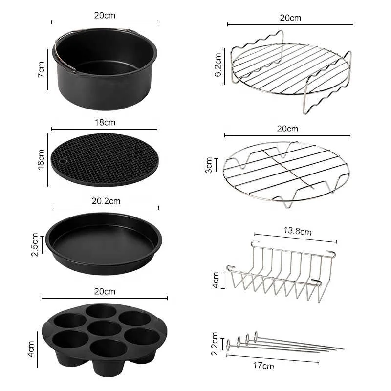 8inch Air Fryer Silicone Pot, 5pcs Airfryer Accessories Set