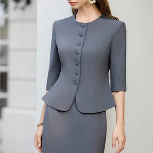 2 Pieces  High-end Summer New Style Mid-sleeved Grey Fitted Western Dress Set Is Available for Customization