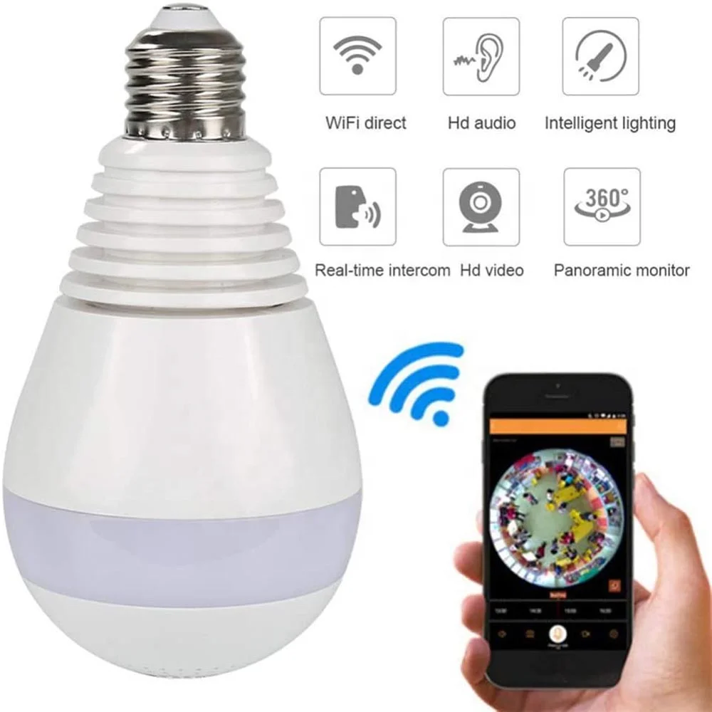 V380 960P 1080P 360 Degree Wireless Ip Fisheye Panoramic Security Lamp Cctv  Cam Wifi Night Vision Dual Light Bulb Camera