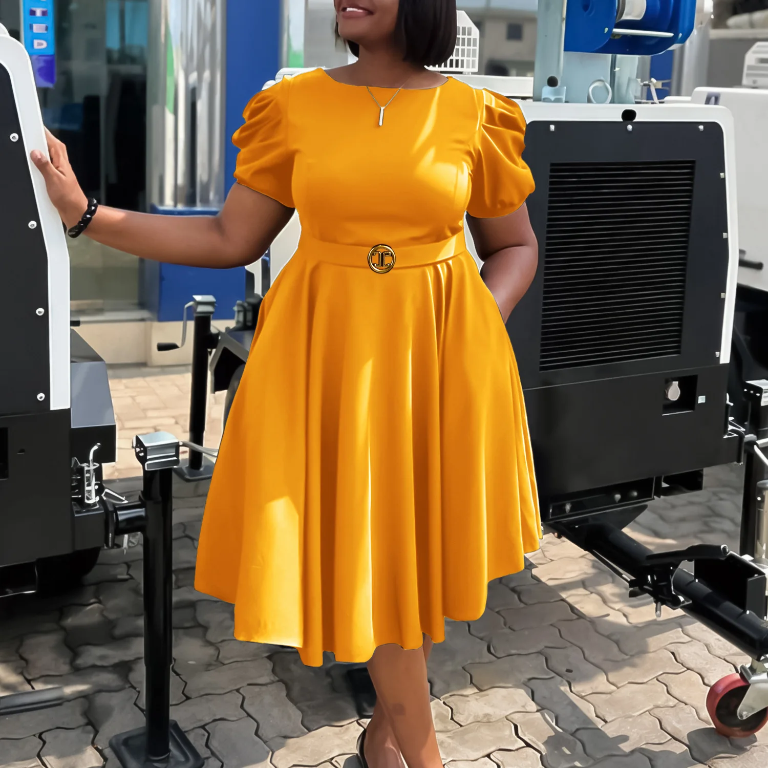 Casual Elegant Puff Sleeve A-line Young Ladies Fancy Wedding Woman Career  Office Modest High Quality Church Dresses for Women