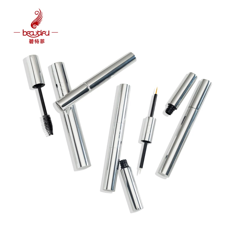 Empty 5ml*2 Aluminium Mascara Tube Slim Brush Silver Aluminum Mascara Tubes,double Tube Mascara,mascara Tube Double  Ended