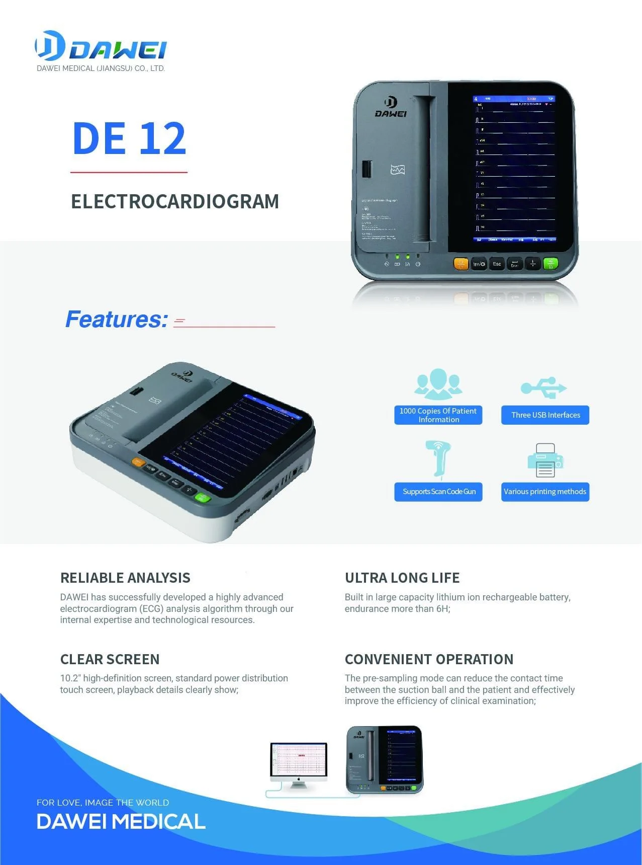 China 12 Channel Electrocardiogram ECG machine for hospital