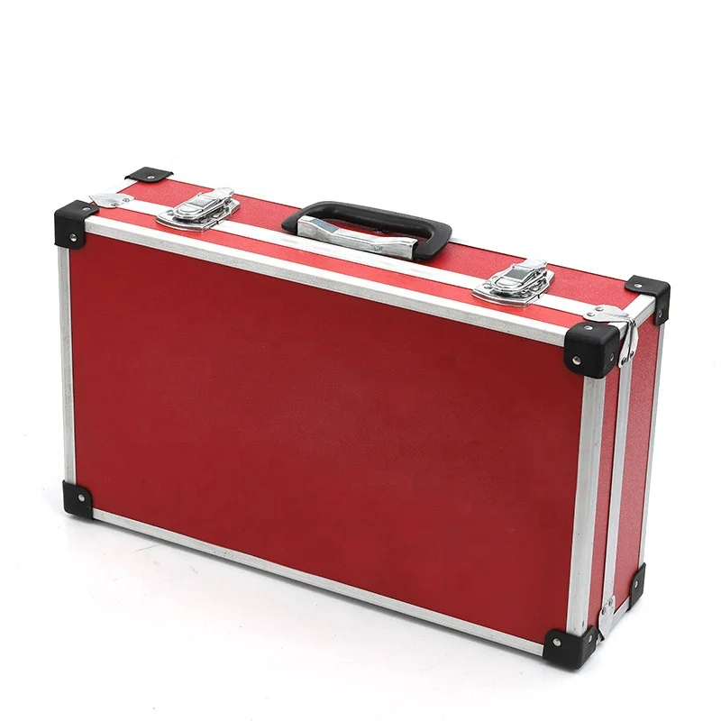 Customize Red Shell Aluminium Case Briefcases with Foam Inserts Black Interior Two Locks