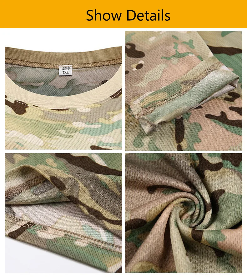 Outdoor Men's Camo Clothes Lightweight Round Neck Tactical Quick-drying ...