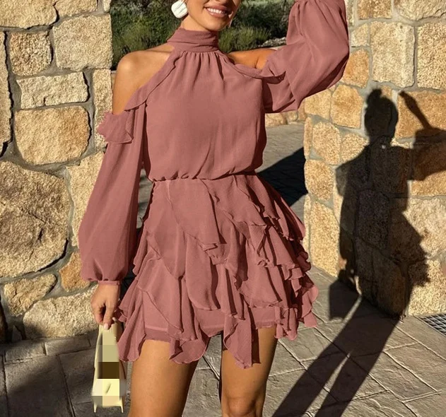 europe style chiffon dress Elegant With European And American Temperament Women's 2026 New Hanging Neck Off Shoulder Dress AmzPrint Women's Ugly Christmas Size:6/XS fabric::Luxe Gabardine Wedding dress making it an ideal