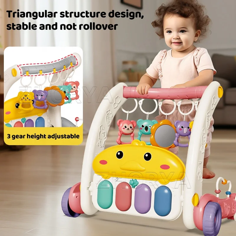 Zhorya Multifunctional 2 in 1 Push Stroller Toy Baby Sit to Stand Activity Baby Music Push Walker Toy