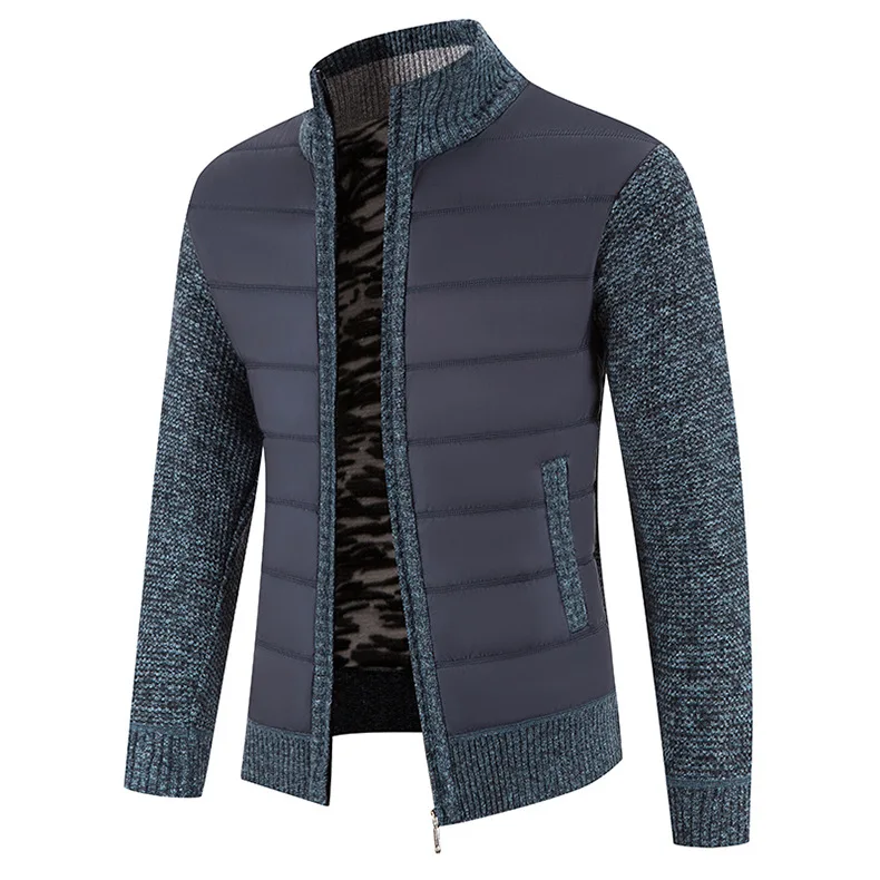 2024 New Men's Knitwear Coat Fashion Patchwork Cardigan Stand Collar Cotton Padded Jacket_voghion.com