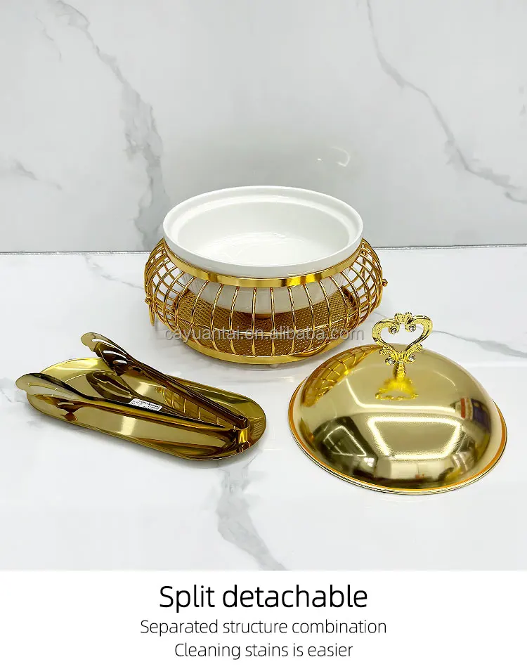 Luxury High Quality Golden Ceramic and Stainless Steel Egg Shape Gold Chafing Dish Buffet Dish 2Liter