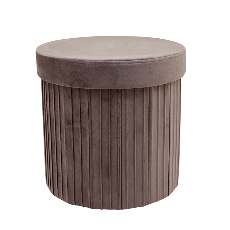 Round Velvet Ottoman Fabric Foldable Storage Ottoman for Living Room