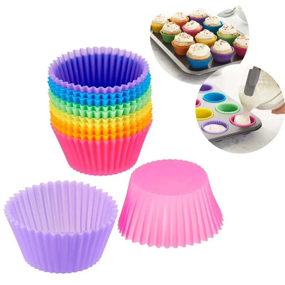 12pc Silicone Cup Cake Pan Mold Muffin Cupcake Form to Bake Kitchen random color 