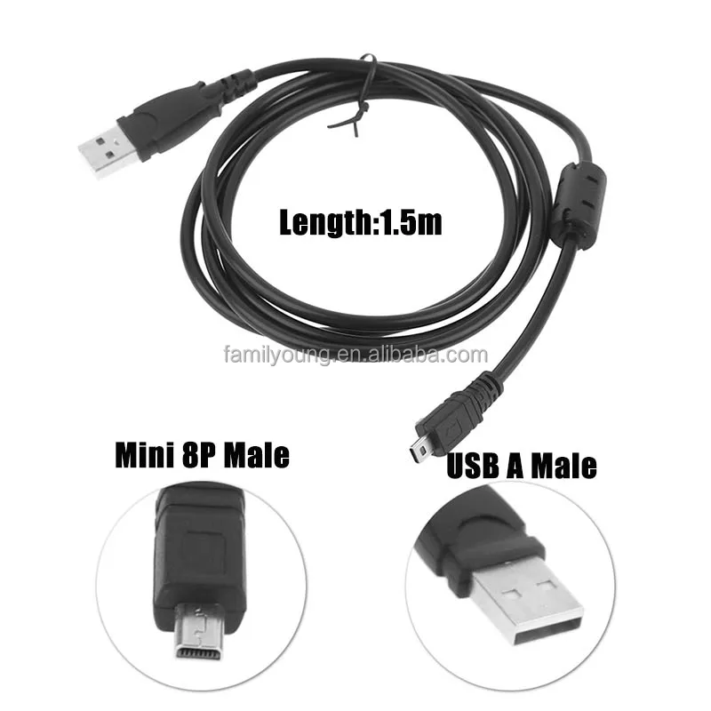 UC-E6 Digital Camera USB Data Cable Mini 8 Pin Data Cable for Nikon CoolPix Fuji Panasonic Olympus Sony 1.5M Ferrite Core