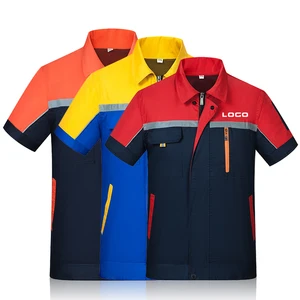 Wholesale Customized Embroidery Logo Summer Short Sleeve  Breathable Work Shirt Clothes Labor Protection Engineer Work Wear