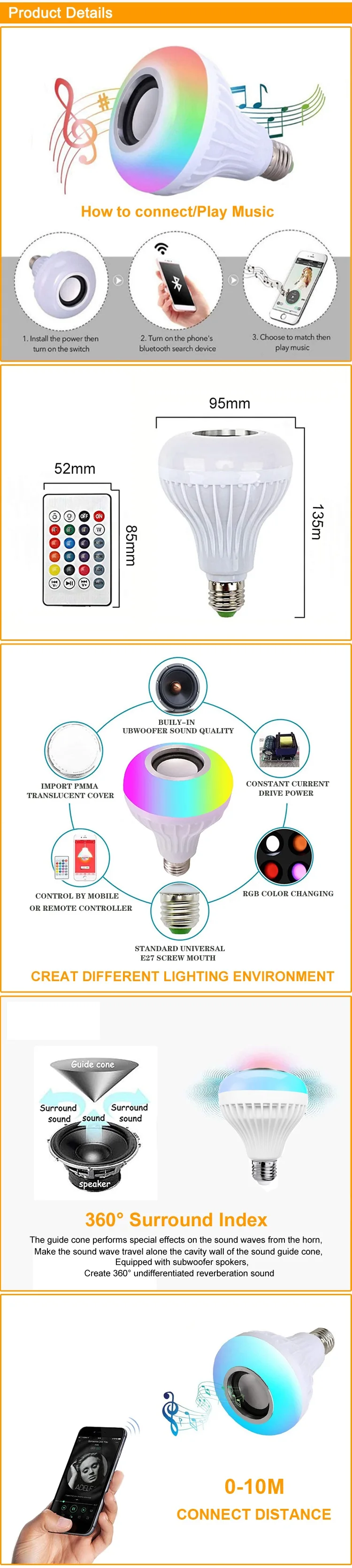 product wireless speaker remote intelligent music play lamp color changing e27 rgb smart led light bulb-41