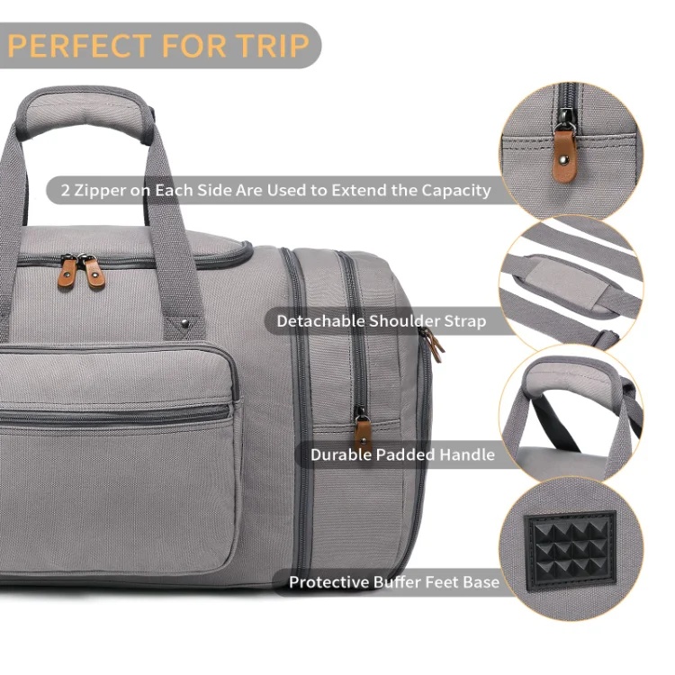 Evercredit Women Large Capacity Weekend Short Travel Bag Stripe Canvas Luggage Sport Gym Travel Duffle Bag With Shoe Compartment