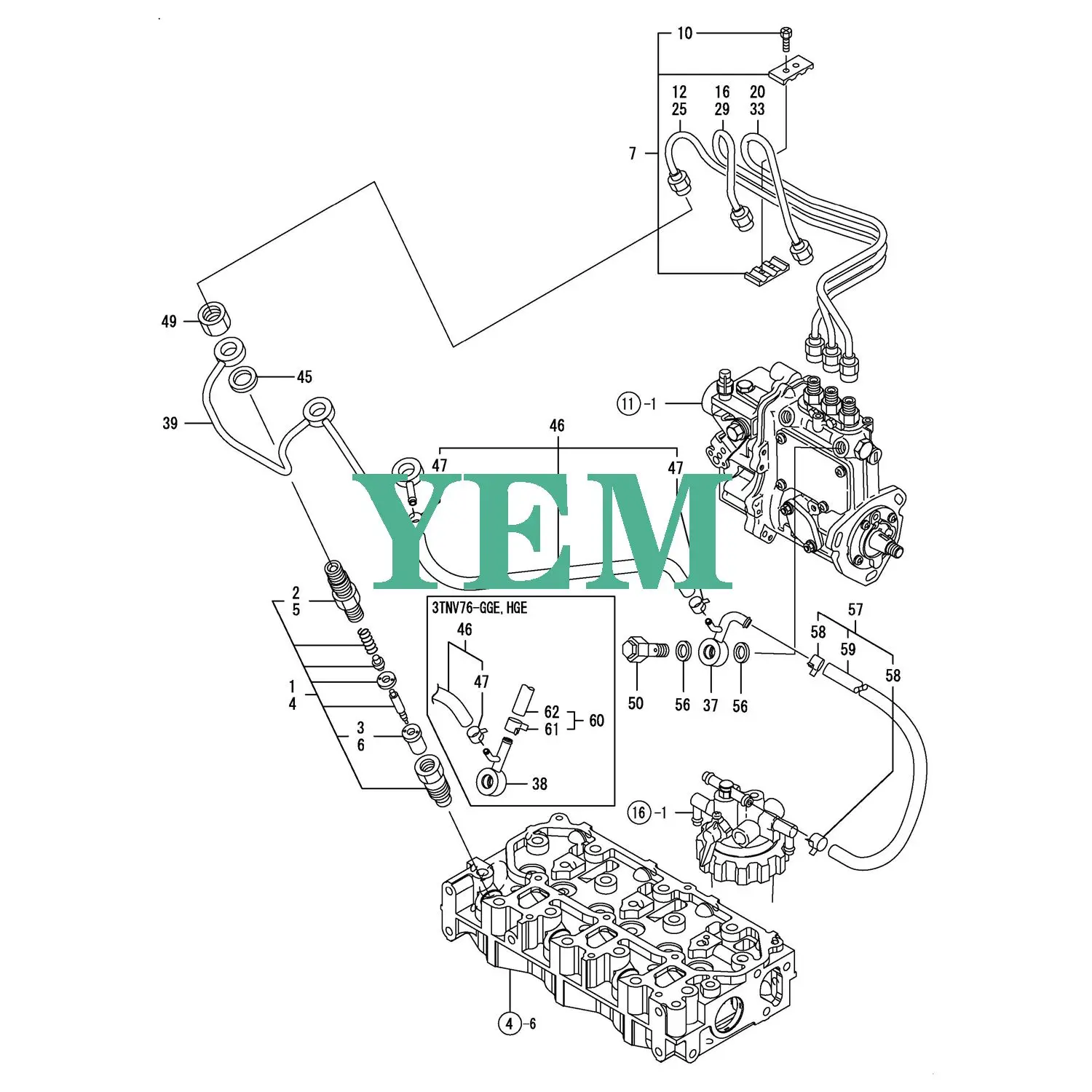 3TNV76 PIPE FUEL RETURN 119717-59570 for Yanmar 3TNV76-GGE Engine
