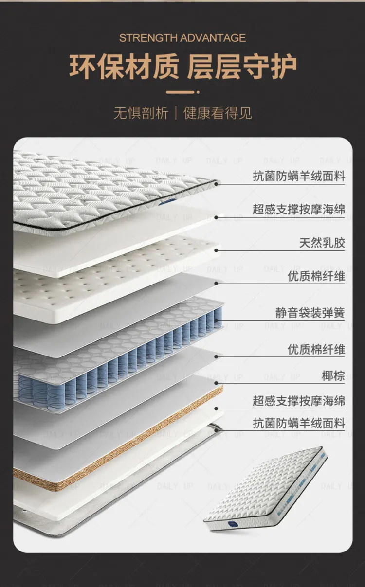 Coir Latex Bed Mattress With Pocket Spring Air Breathable Adults King Size Coconut Fiber Mattress For Hotel Bedding Sleep