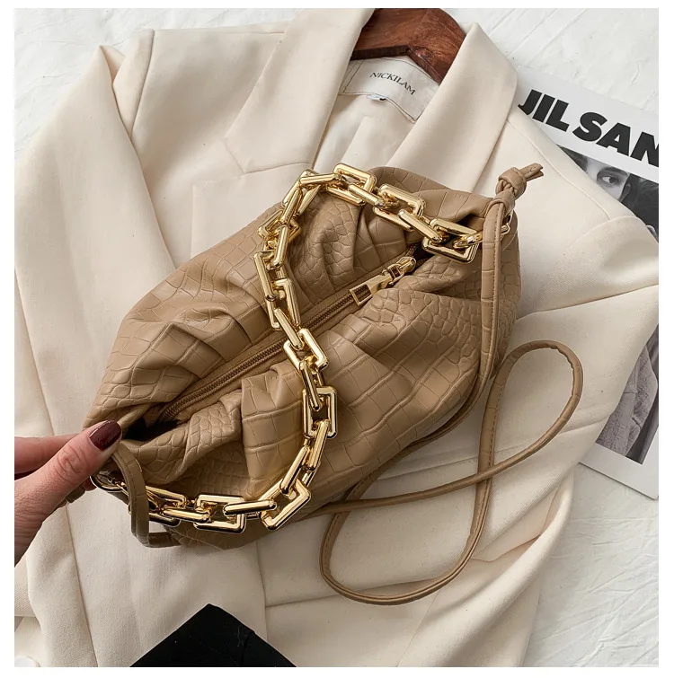 Women Pleated Cloud Handbags Gold Chain Shoulder Bag Luxury Pure Color  Ruched Hobos Lady Dumpling Wrinkled Crossbody Bags - Buy Sling  Bag,Messenger