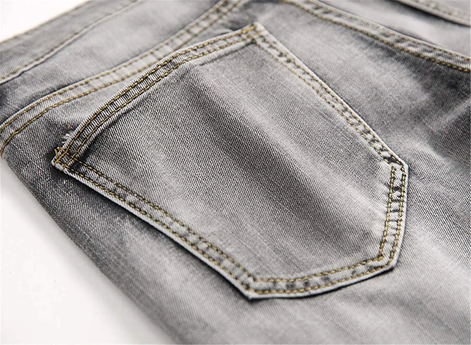 Ripped Gray Slim Fit Denim Shorts For Men Knee Length Men's grey Jeans Shorts260_voghion.com