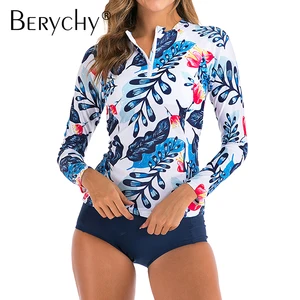 New Women's Push up Two Piece Swimsuit Long Sleeve Floral Printed Zipper Tankini Plus Size Eco-Friendly 2026
