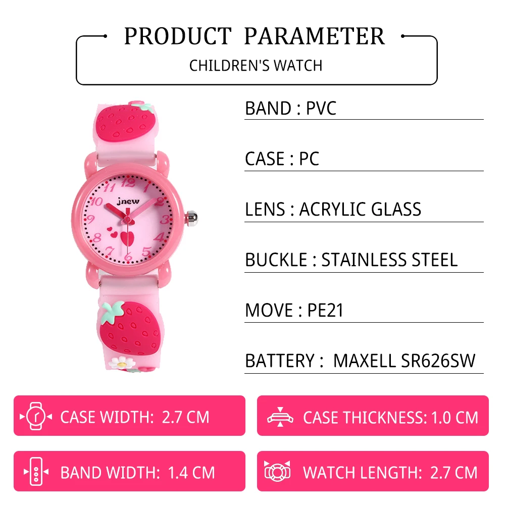 Orologio Analogico per Bambini con Design a Fragola, Movimento al Quarzo,  Diametro Quadrante 30mm