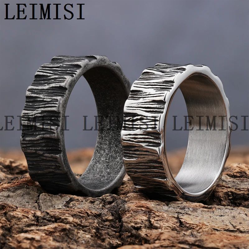Mens Stainless Steel Special Texture Pattern Silver Dark Retro HipHop Punk Biker Band Ring