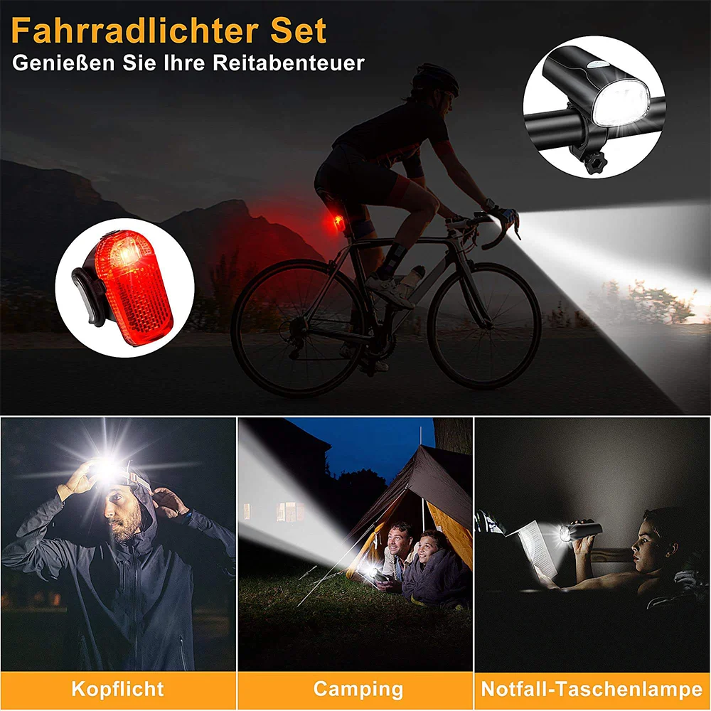 StVZO Waterproof usb rechargeable bicycle led rear head tail handle bar lights set front and back bike accessories light supplier