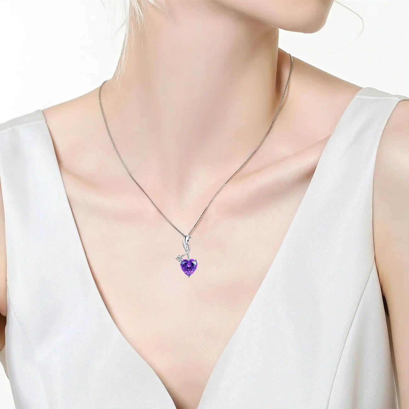 Silver Color Necklace Blue Sapphire Pendant Women www.1mrk.com