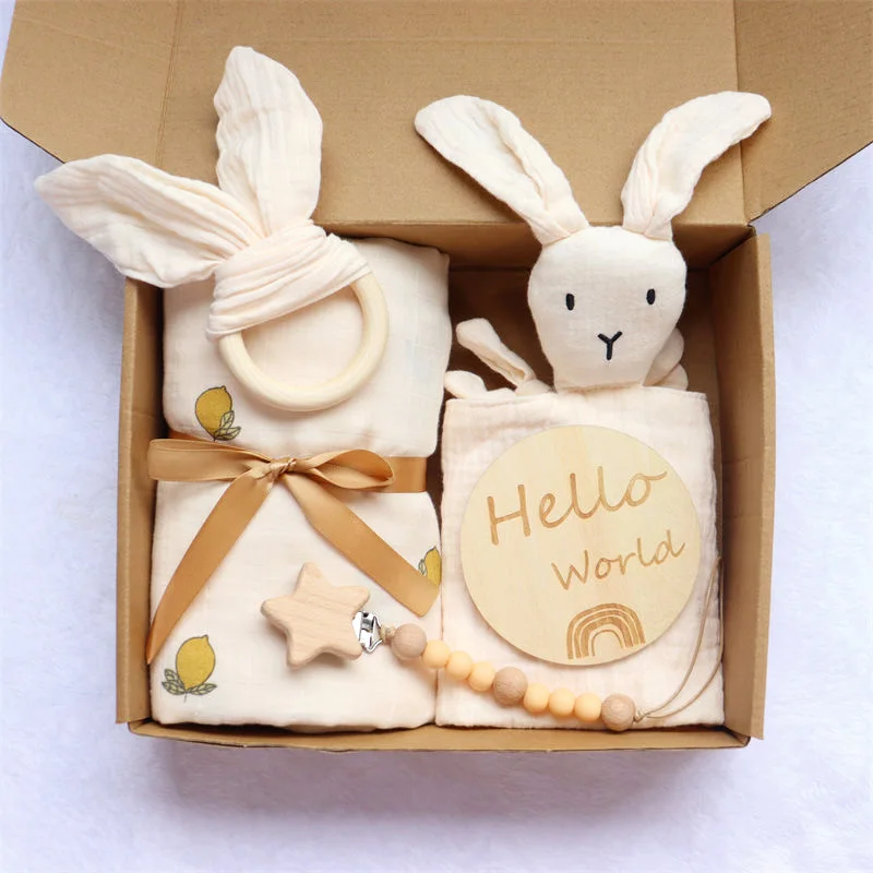 2023 New Arrival New Born Baby Gifts Set Organic Cotton Swaddle Blanket