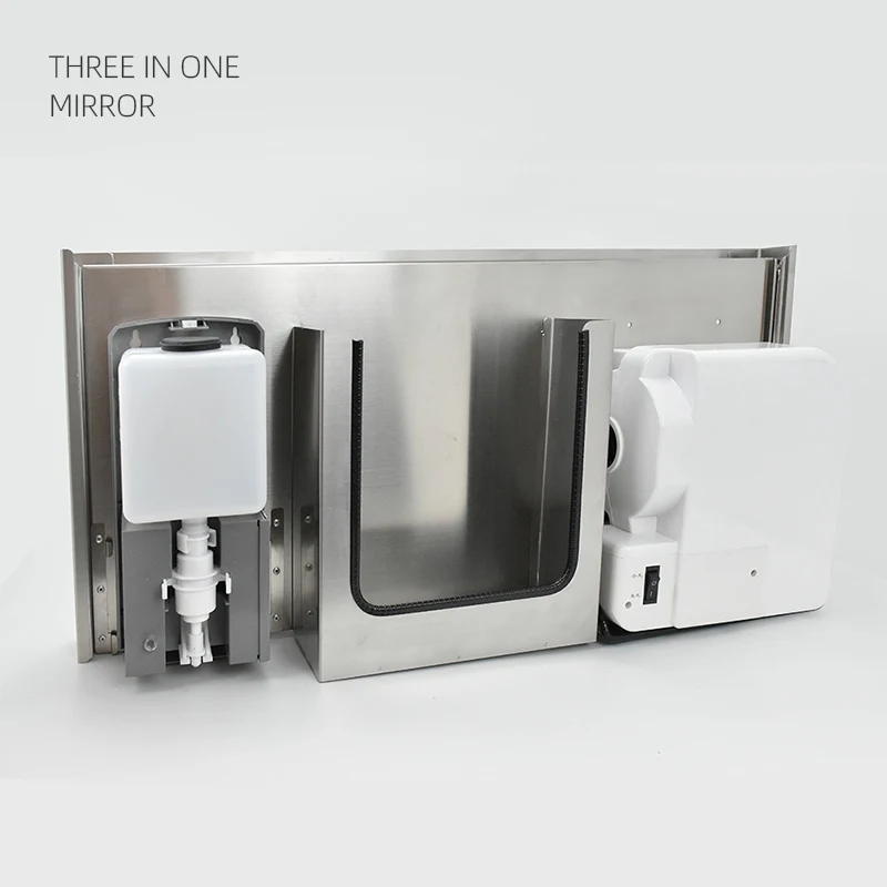 Multifunctional 3-in-1 Mirror Cabinet Embedded Conceal Hidden Tissue Box Soap Dispenser and Auto Hand Dryer