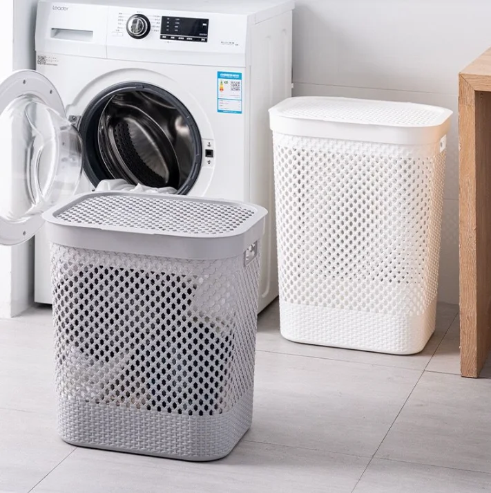 Large  Woven Dirty Laundry Basket Plastic Laundry Basket Bathroom Dirty Clothes Storage Basket Japanese Style