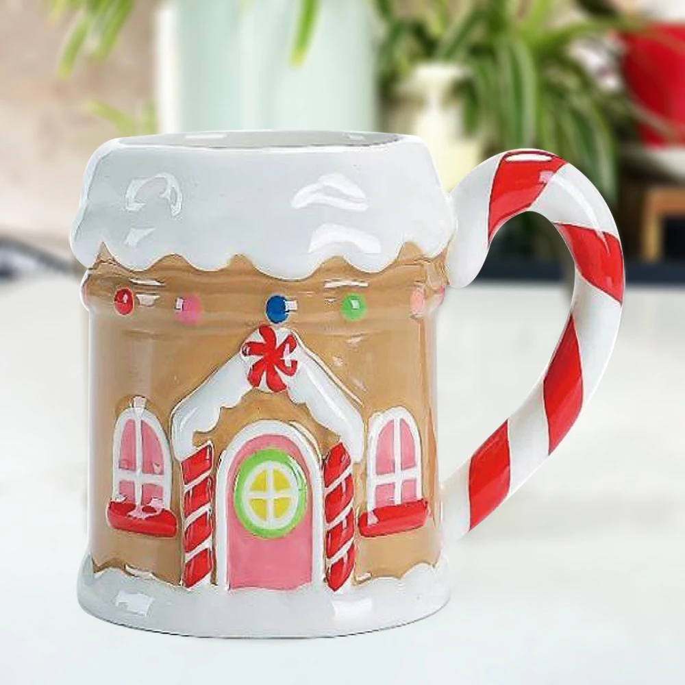 Kids Diy Painting Cartoon Ceramic Gingerbread House Coffee Mug For