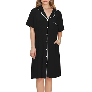 Women's Nightshirts Bamboo Viscose Nightgown Custom Pajama Sleep Dress Short Sleeve Sleepshirt for Ladies