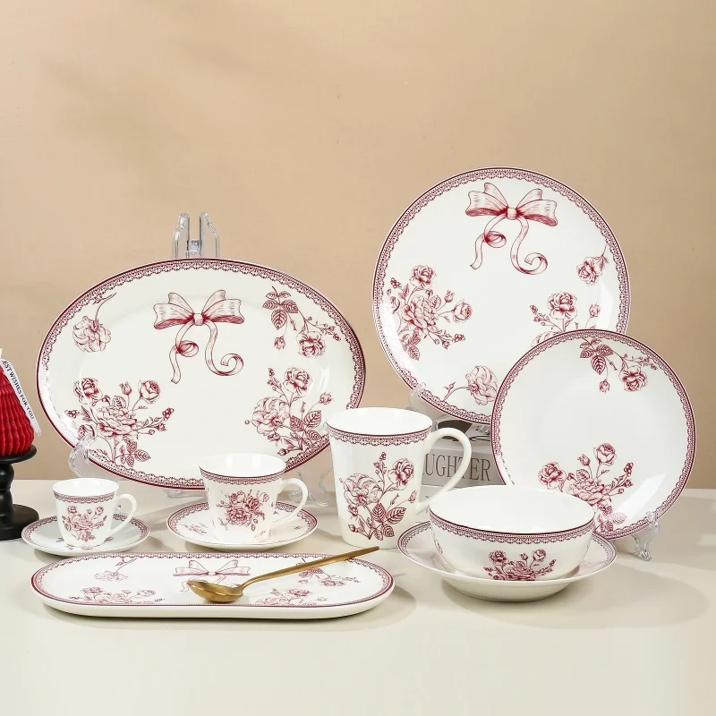 Wholesale Printed Floral Wedding Dishes & Plates Ceramic Dinnerware Dinner Set for Restaurant Home