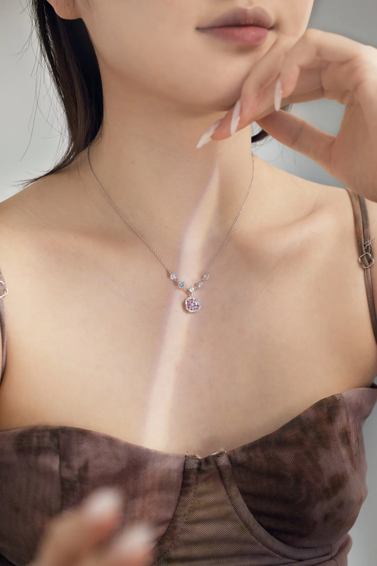 KAKODIY Exquisite Statement 925 Sterling Silver Chain 18K Gold Plated Pink Square Pendant 5A Cubic Zirconia Women's Necklace detail 3